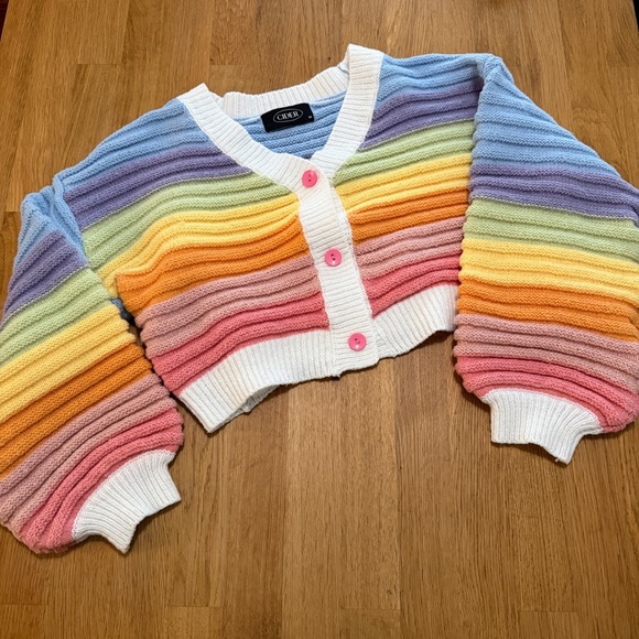 Cider Sweaters - Cider MEDIUM Pastel Rainbow Chunky Textured Crop Cardigan Sweater
